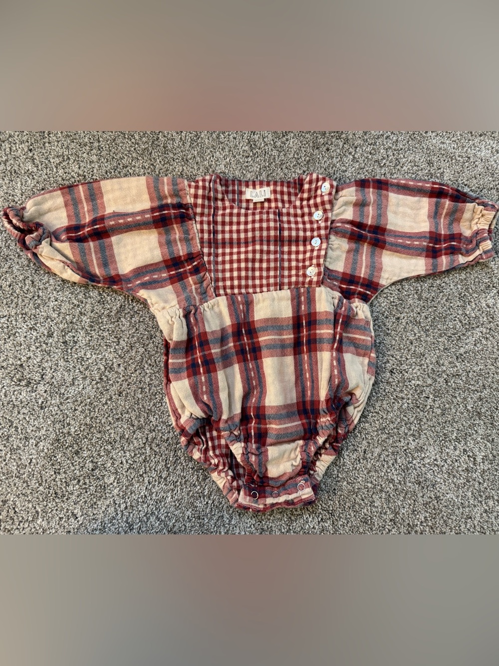 Lali Plaid Cotton Baby One-Piece Bodysuit - Red & Cream Size 24 Month
